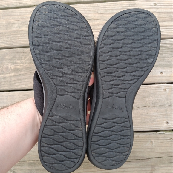 Clarks Cloudsteppers Arla Glison Fabric Wedge Sandal Black Flip Flops Size 11 - Picture 11 of 12